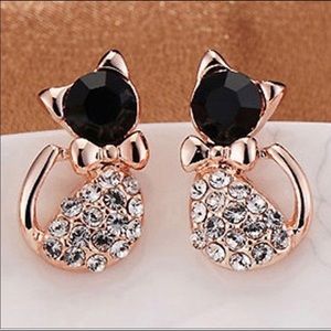Adorable Rose Gold/ Rhinestone Kitty Earrings/ NEW